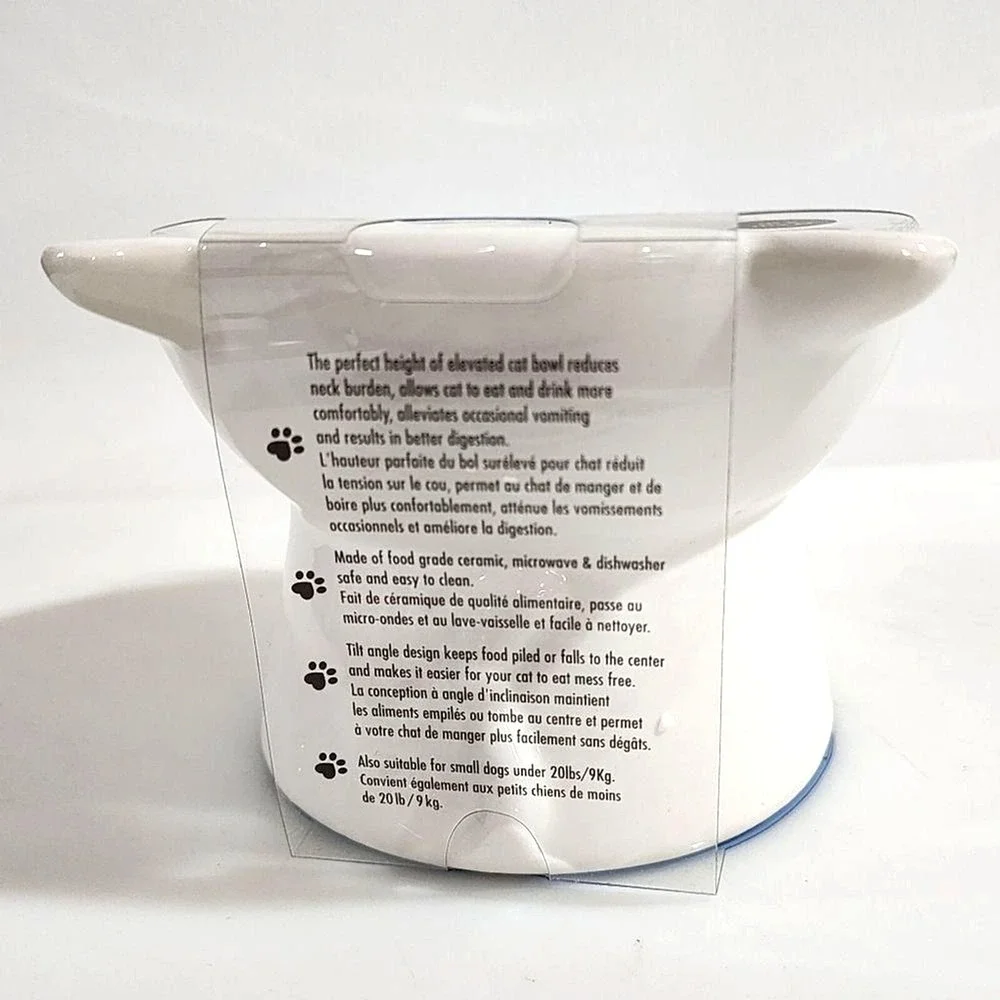 Nice Paws Ceramic Tilted And Elevated Kitty Cat Food Bowl‎ White 4